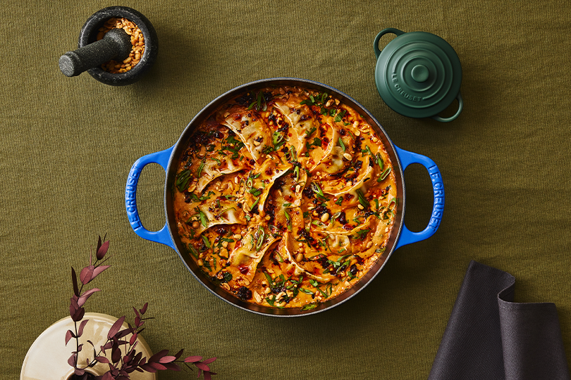 One-Pot Pork And Coriander Dumplings & Red Curry Satay Sauce